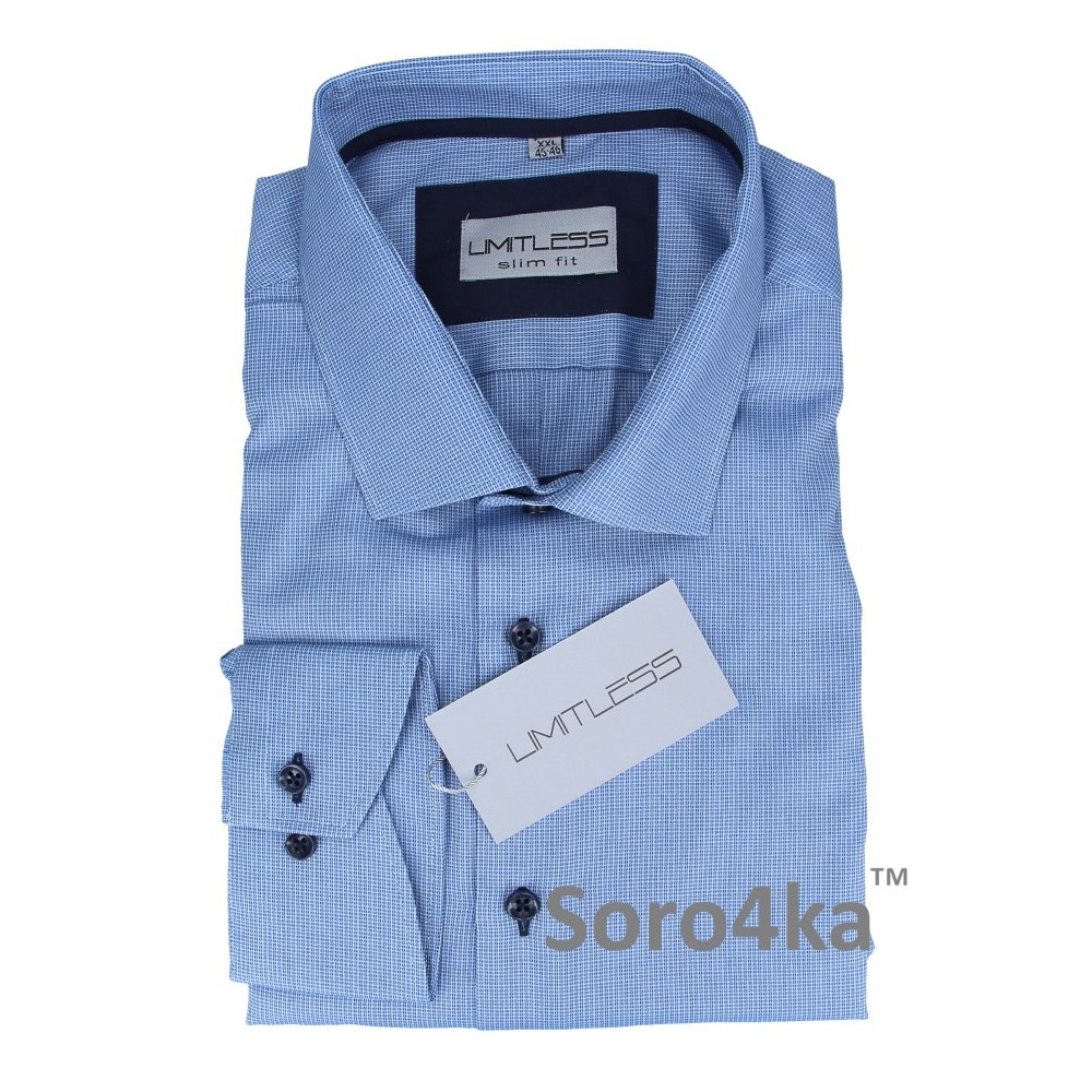 ТЕКСТУРНА СИНЯ ПРИТАЛЕНА СОРОЧКА Limitless Slim fit