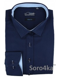 СТИЛЬНА ТЕМНО-СИНЯ ПРИТАЛЕНА СОРОЧКА В РИСУНОК Maestro di Castello Slim Fit