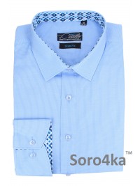 СТИЛЬНА БЛАКИТНА ПРИТАЛЕНА СОРОЧКА В ДРІБНУ СМУЖКУ Slim Fit Maestro di Castello