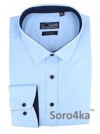 СТИЛЬНАЯ ГОЛУБАЯ ПРИТАЛЕННАЯ РУБАШКА В РИСУНОК Slim Fit Maestro di Castello