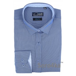 СТИЛЬНА СИНЯ ПРИТАЛЕНА СОРОЧКА В ДРІБНИЙ РИСУНОК Maestro di Castello Slim Fit СТИЛЬНА СИНЯ ПРИТАЛЕНА СОРОЧКА В ДРІБНИЙ РИСУНОК Maestro di Castello Slim Fit