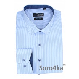 СТИЛЬНА БЛАКИТНА ПРИТАЛЕНА СОРОЧКА В СМУЖКУ Slim Fit Maestro di Castello СТИЛЬНА БЛАКИТНА ПРИТАЛЕНА СОРОЧКА В СМУЖКУ Slim Fit Maestro di Castello
