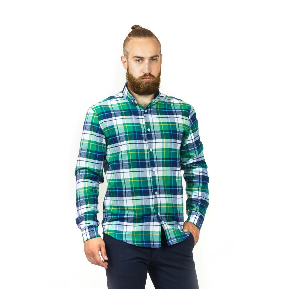 ЗЕЛЕНА СОРОЧКА В КЛІТИНКУ НА ДОВГИЙ РУКАВ