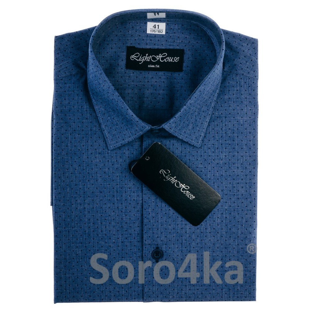 СТИЛЬНА СИНЯ ПРИТАЛЕНА СОРОЧКА В РИСУНОК LIGHTHOUSE SLIM FIT